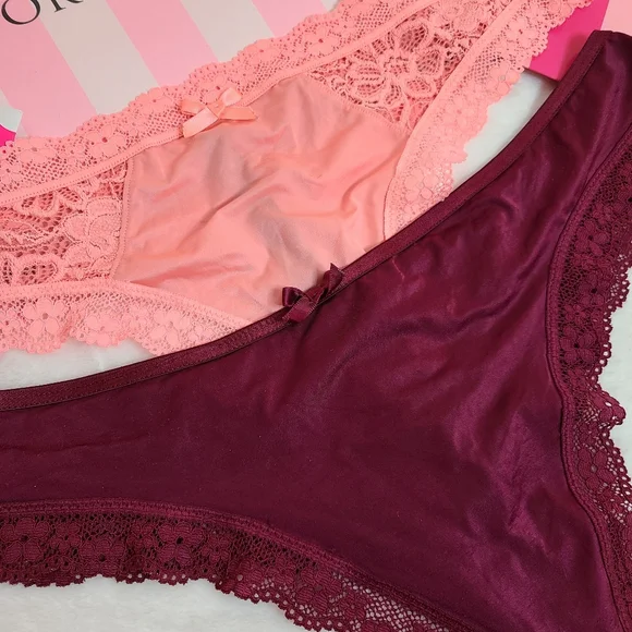 VS Very Sexy 2pk Silky Nylon Lace Strappy Thong Panties Size XL - Picture 2 of 6